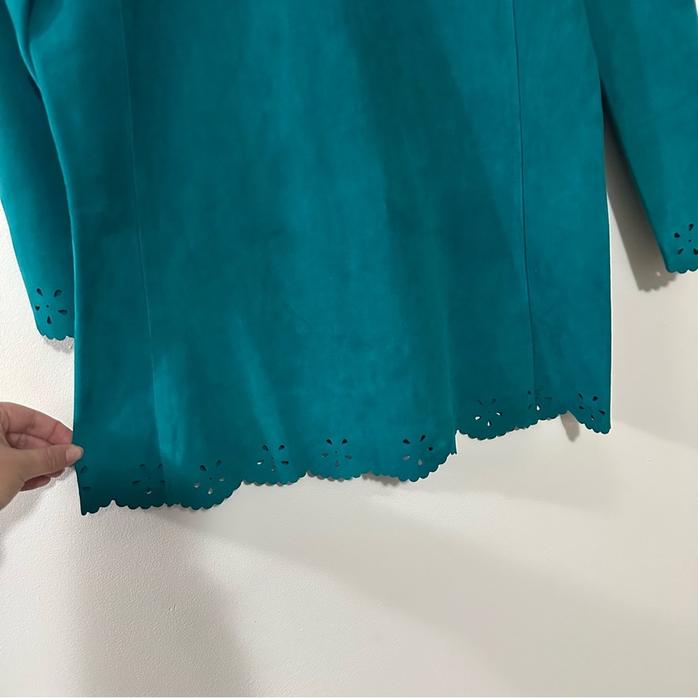 In Transit 2 Womens 100% Leather Crew Neck Quarter Sleeve Blouse Top Teal Size M - Picture 5 of 8